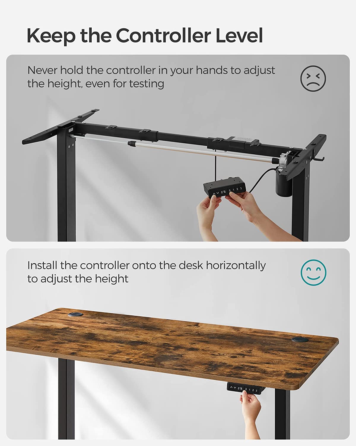 Rena Height Adjustable Standing Desk Rustic Wood Top V2