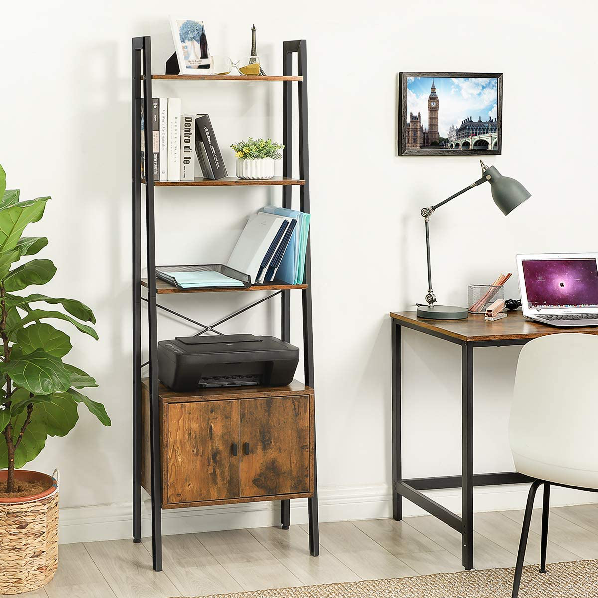 Rena Ladder Shelf Bookshelf with Cupboard