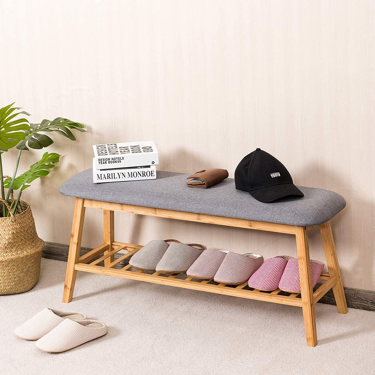 Toby Bamboo Shoe Bench with Cushioned Seat