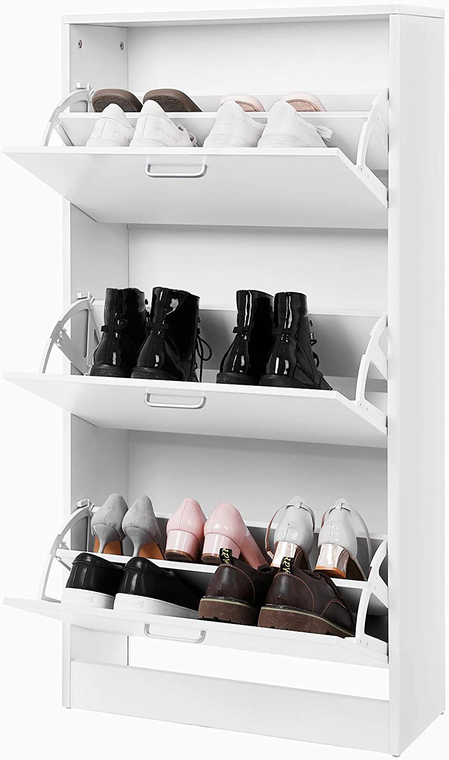 Lynton Wooden Shoe Cabinet White With 3 Flip Doors