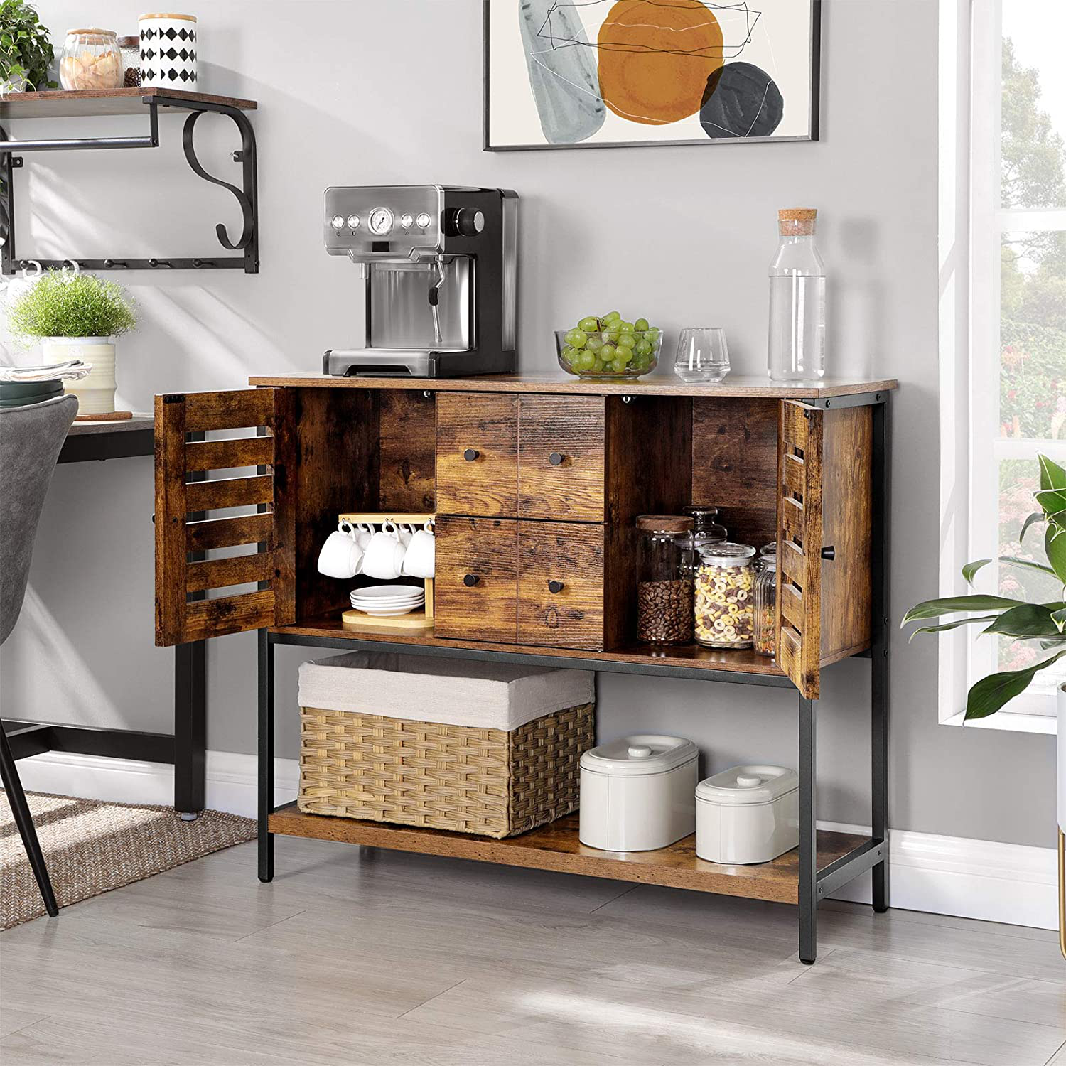 Rena Sideboard with 2 Drawers, 2 Cupboards, and Shelf