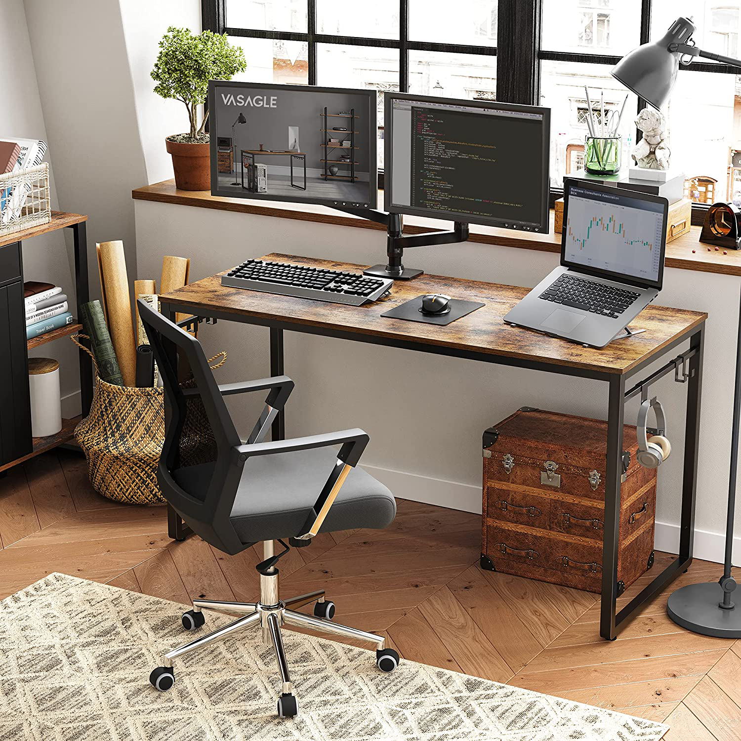 Rena  Home Office Desk with 8 Hooks