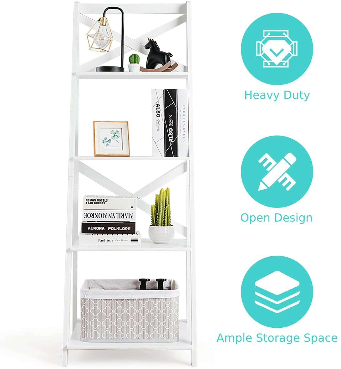 Angel 4-Tier Ladder Shelf Bookcase Plant Stand