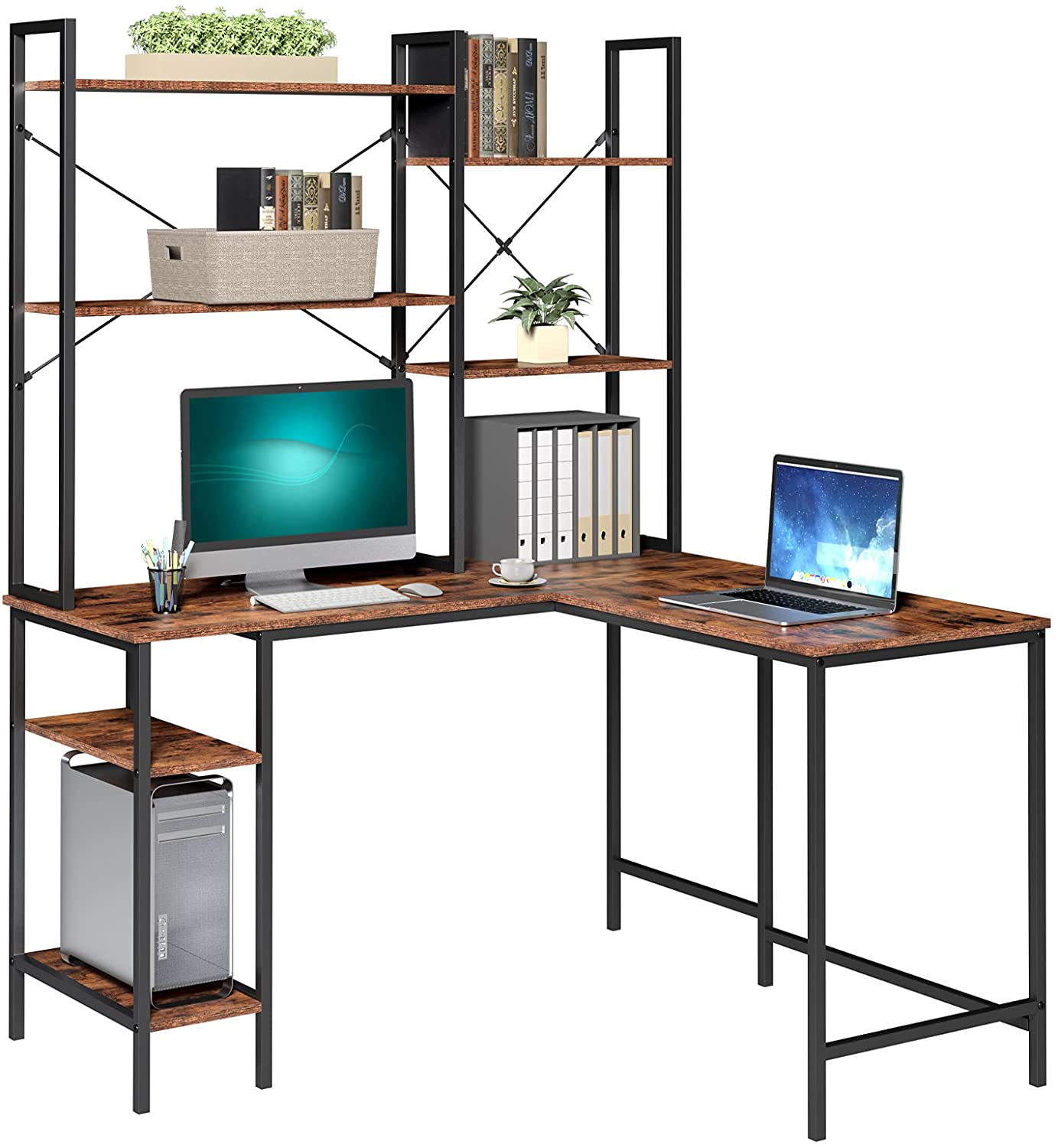 Rena L-Shaped Corner Computer Desk with Hutch Workstation 