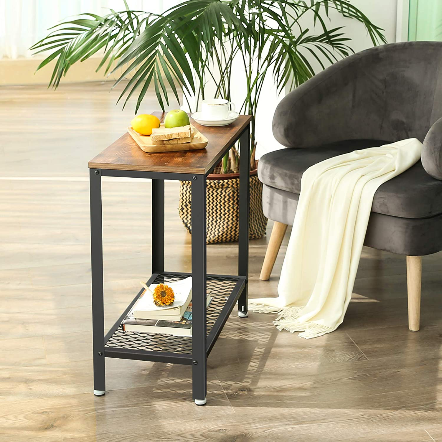 Rena Side Table, End Table, Bedside Table With Mesh Shelf