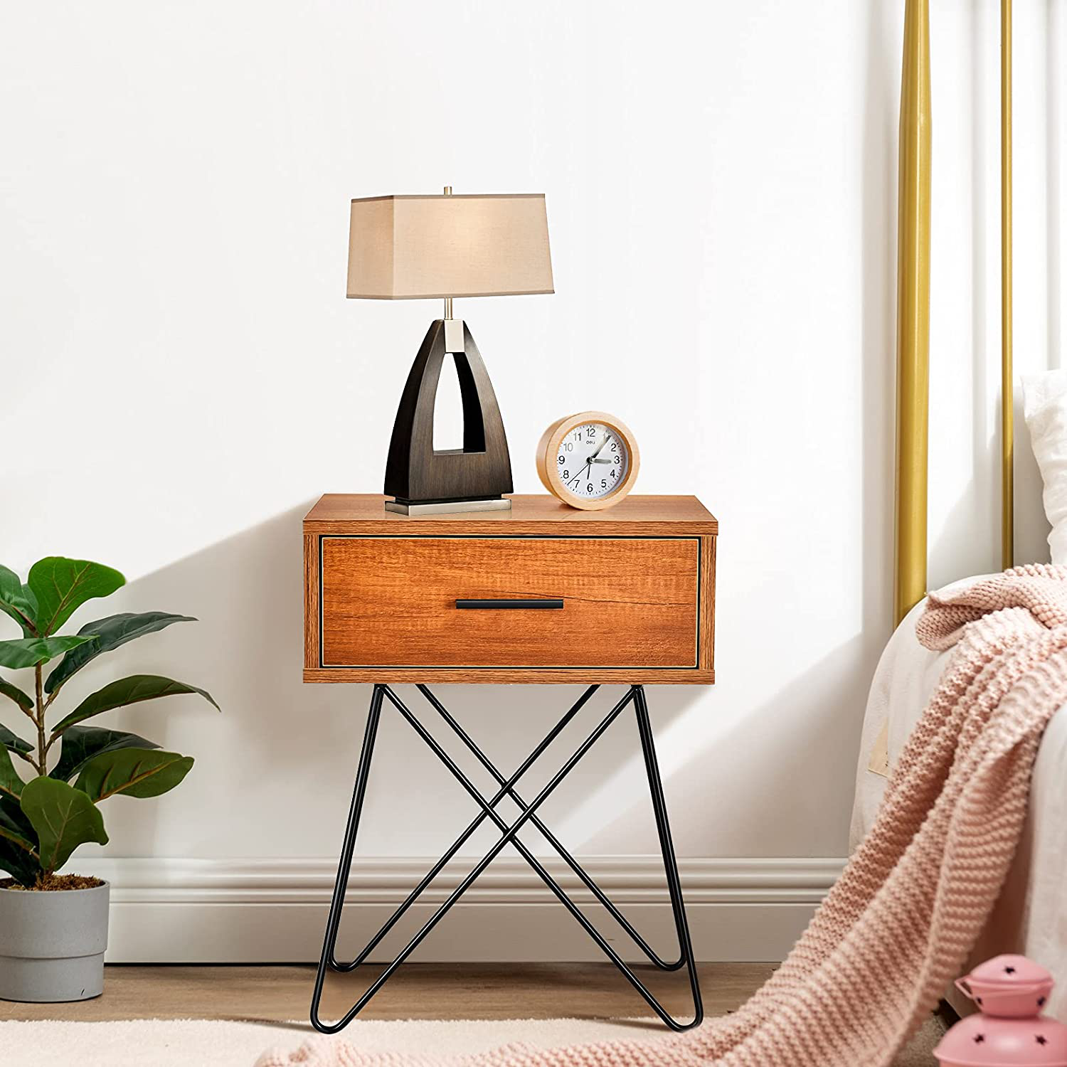 Hudson Industrial Wooden Side Table with Drawer
