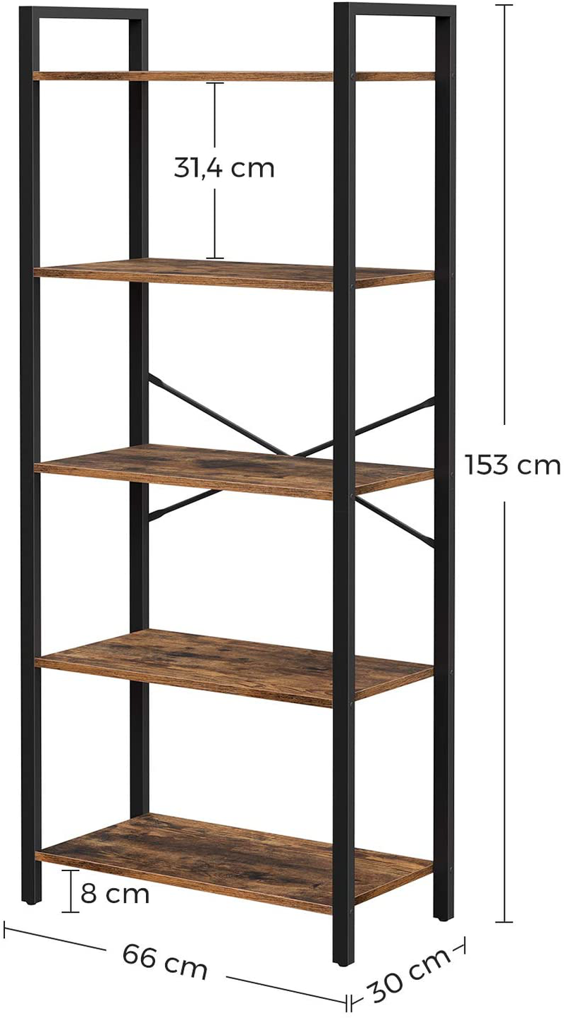 Rena 5-Tier Storage Rack, Bookshelf with Steel Frame