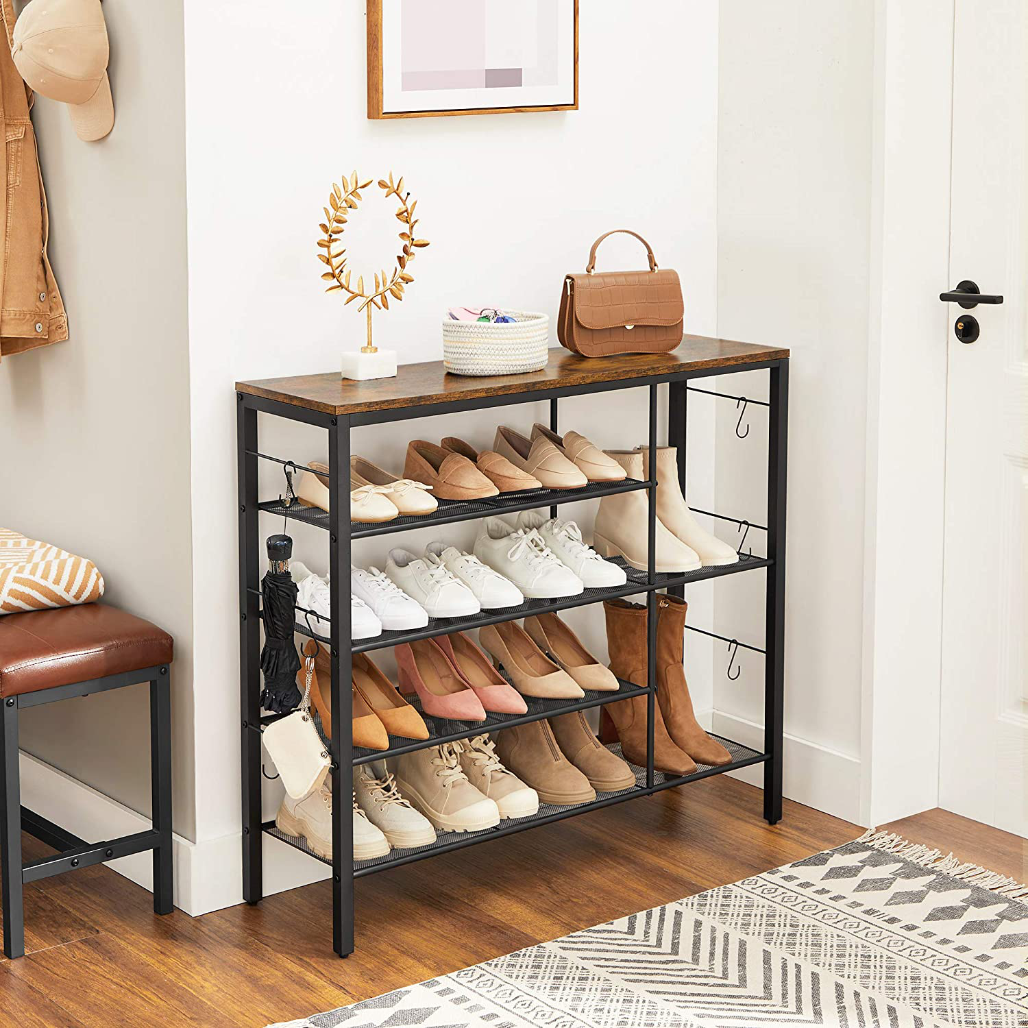 Rena Shoe Rack Organiser with 4 Mesh Shelves