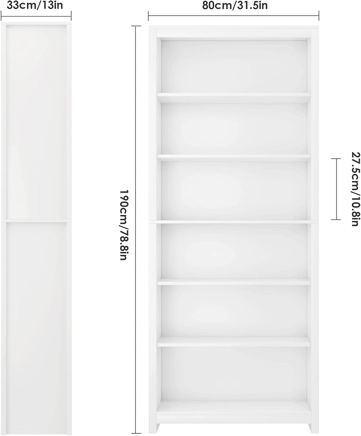 Angel Tall Bookshelf White with 6 Compartments 