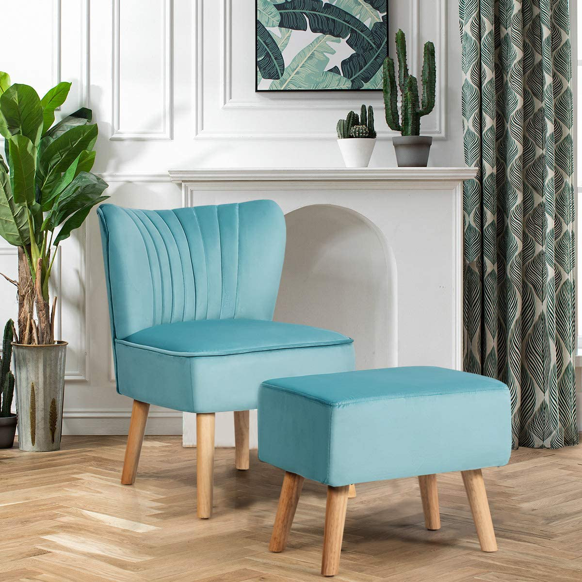 Lara Velvet Accent Chair with Footstool
