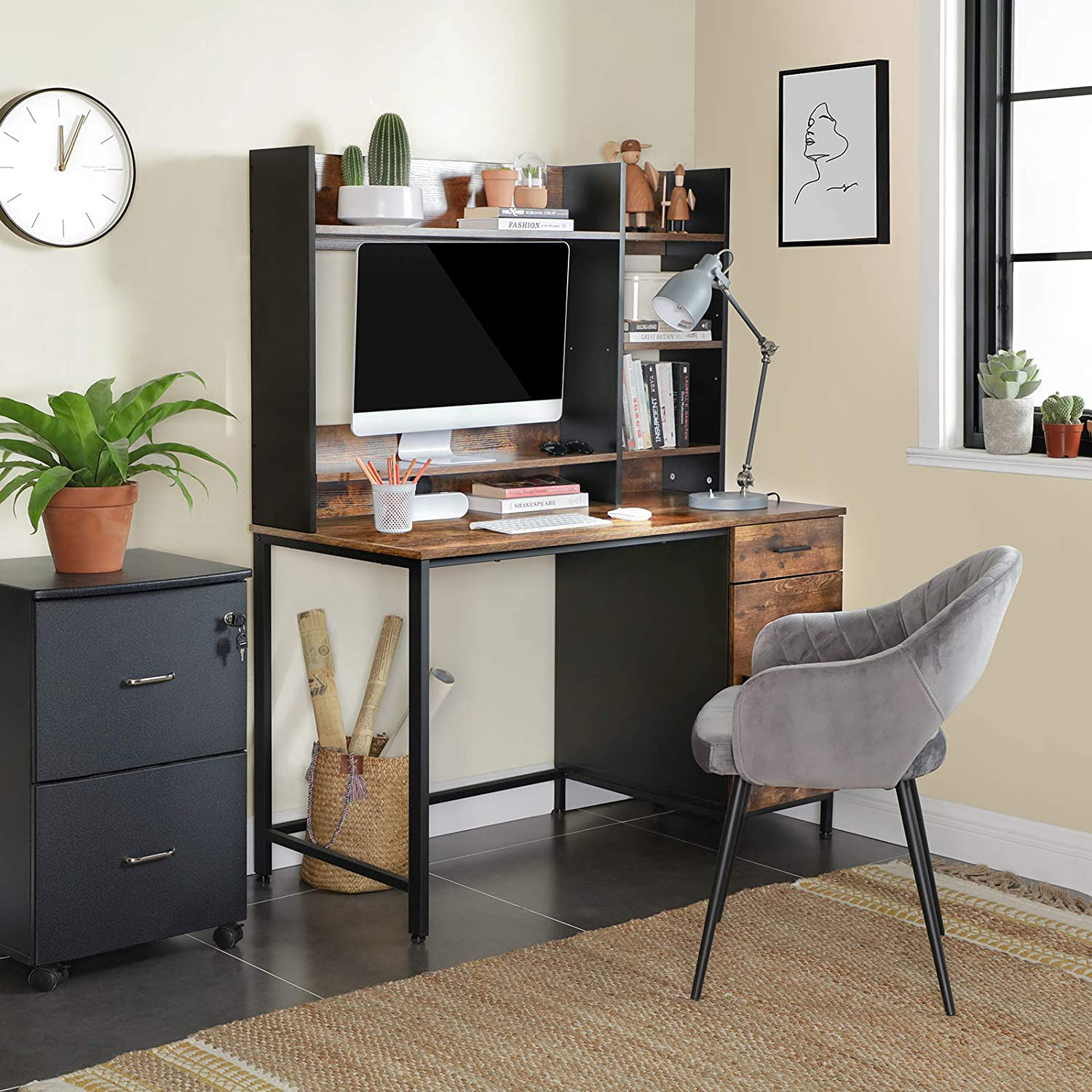Rena Computer Desk with Shelf Unit with Cabinet and Drawer