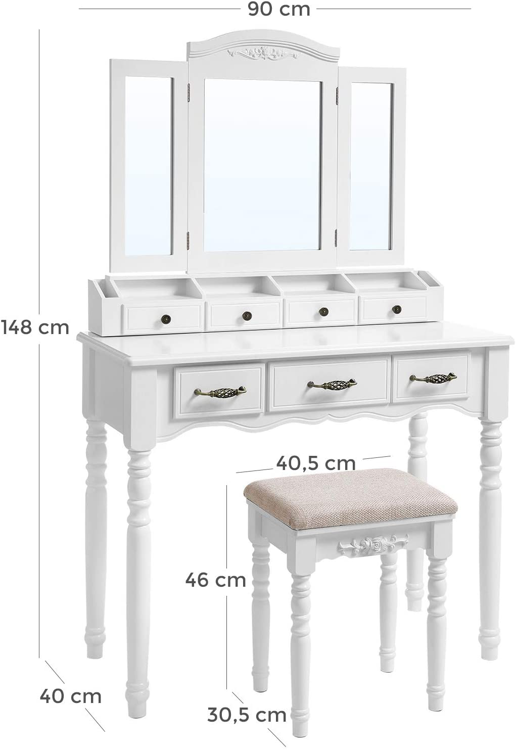Lynton Dressing table set with 7 Drawers