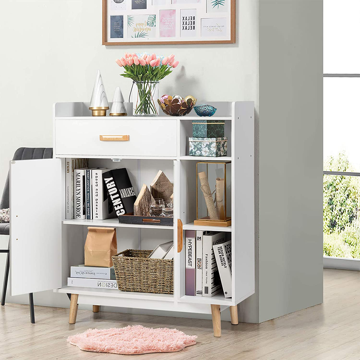 Lynton Sideboard Storage Cabinet with Drawer and Adjustable Shelves