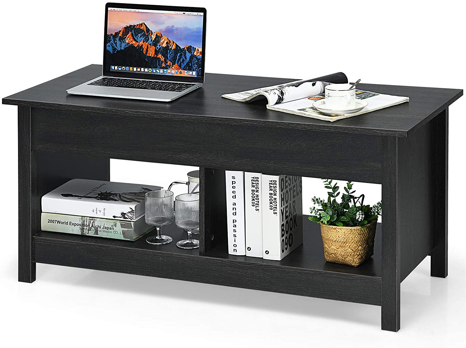 Kolding Lifting Coffee Table with Hidden Storage and Shelves