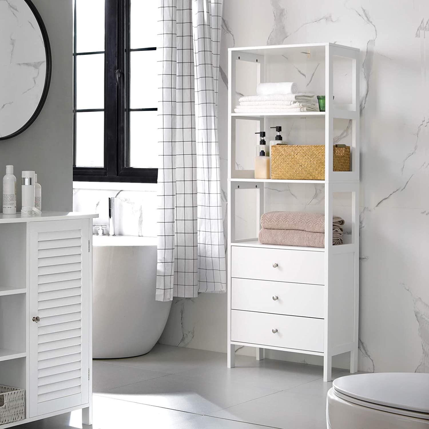 Rena Floor Cabinet, Bathroom Tall Cabinet with 3 Drawers