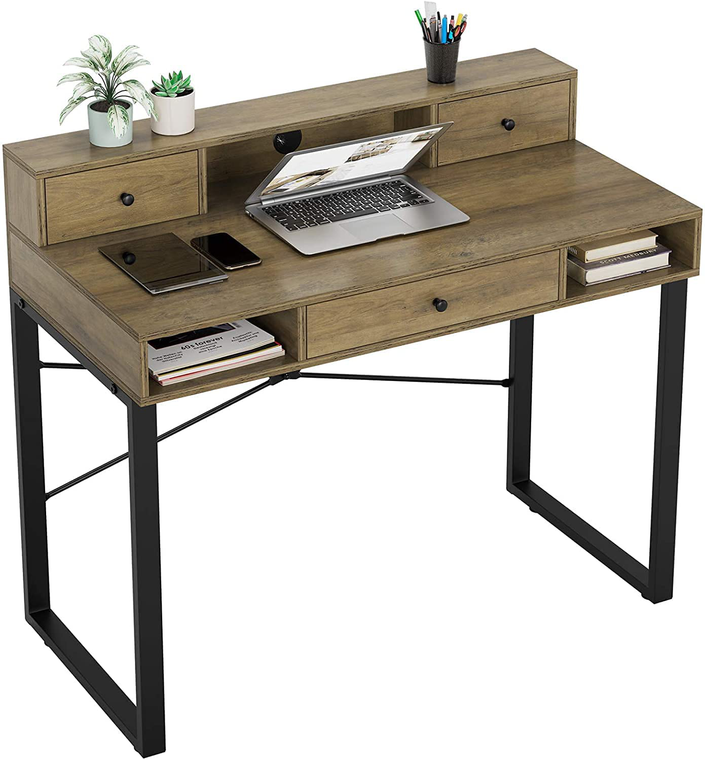 Hadid Writing Computer Desk with 3 Drawers and 3 Hutch