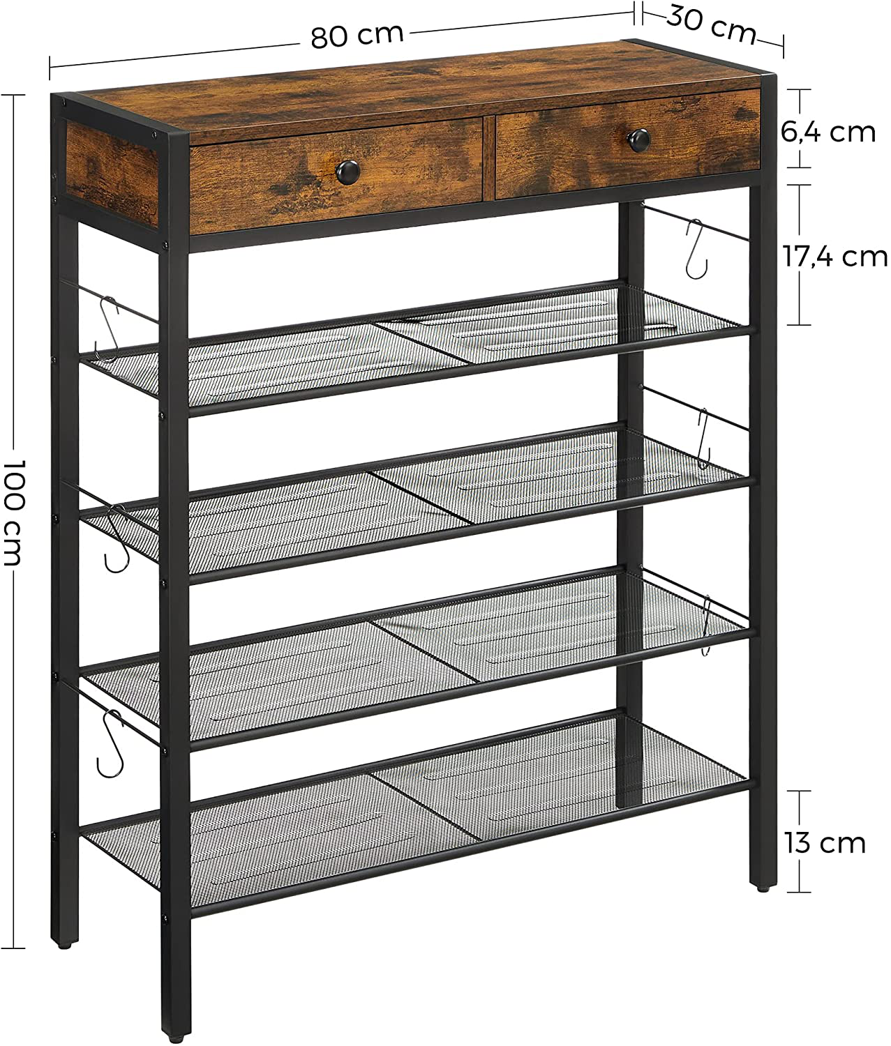 Rena Shoe Rack  Organiser with 2 Drawers and 4 Shelves