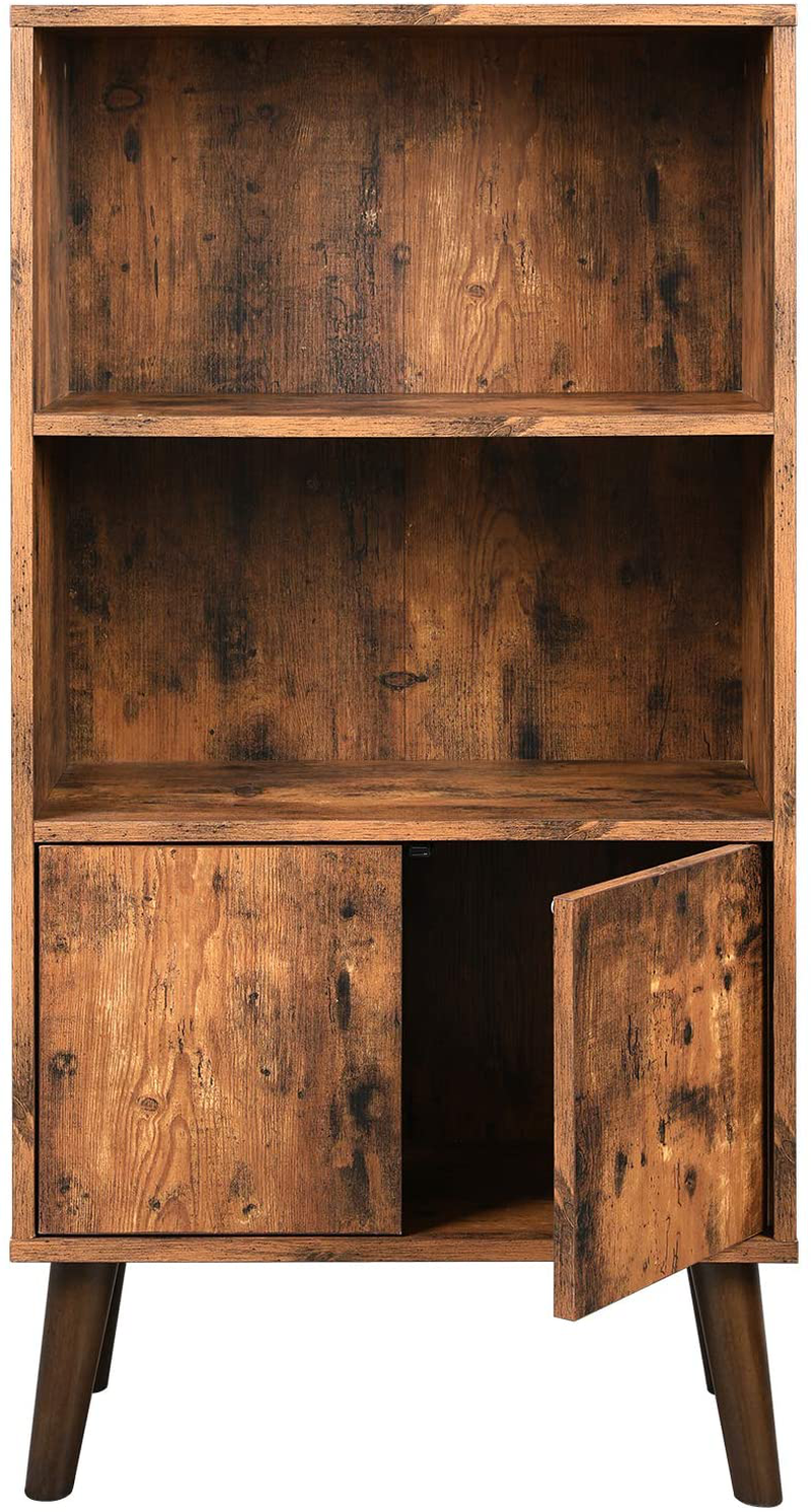 Rena 3-Tier Bookshelf with Doors Storage Cabinet 
