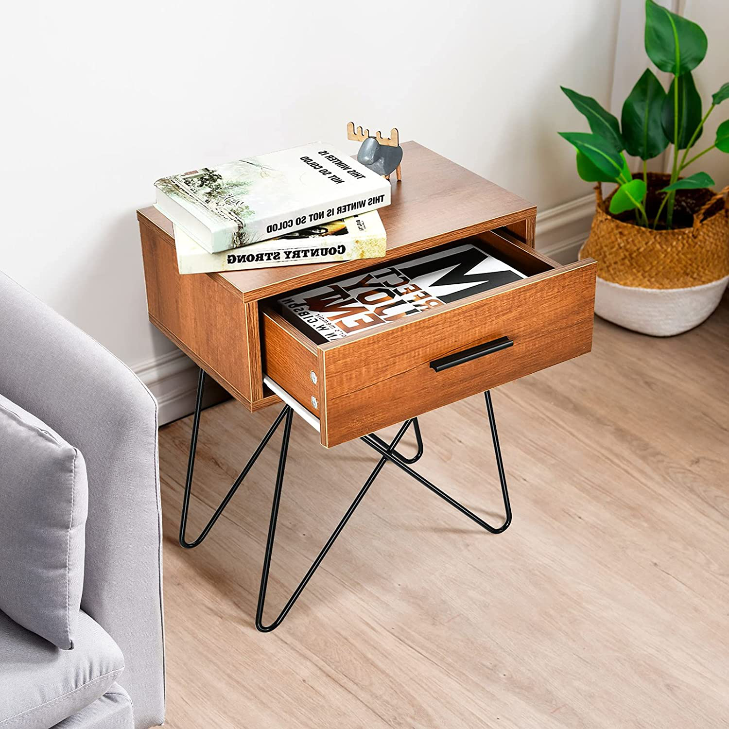 Hudson Industrial Wooden Side Table with Drawer