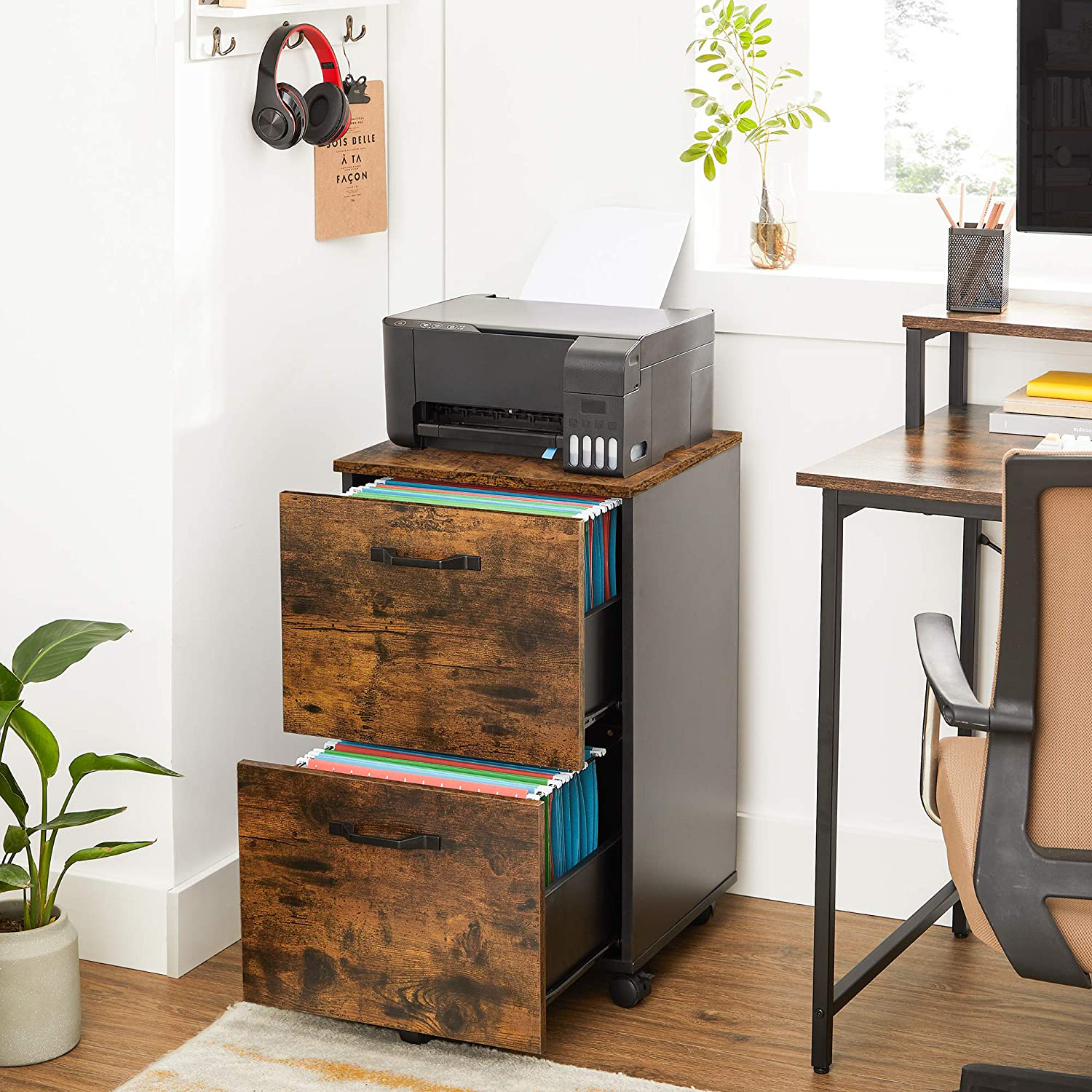 Rena Rolling File Cabinet with 2 Drawers