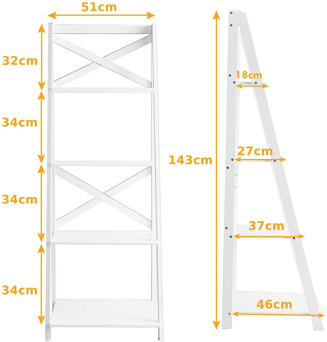 Angel 4-Tier Ladder Shelf Bookcase Plant Stand