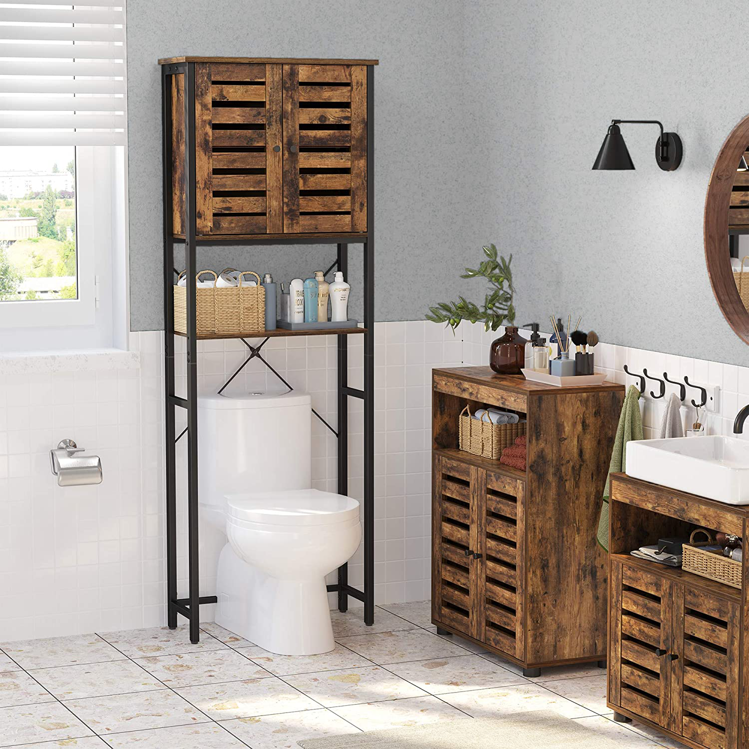 Rena Over The Toilet Storage Cabinet Rustic Wood