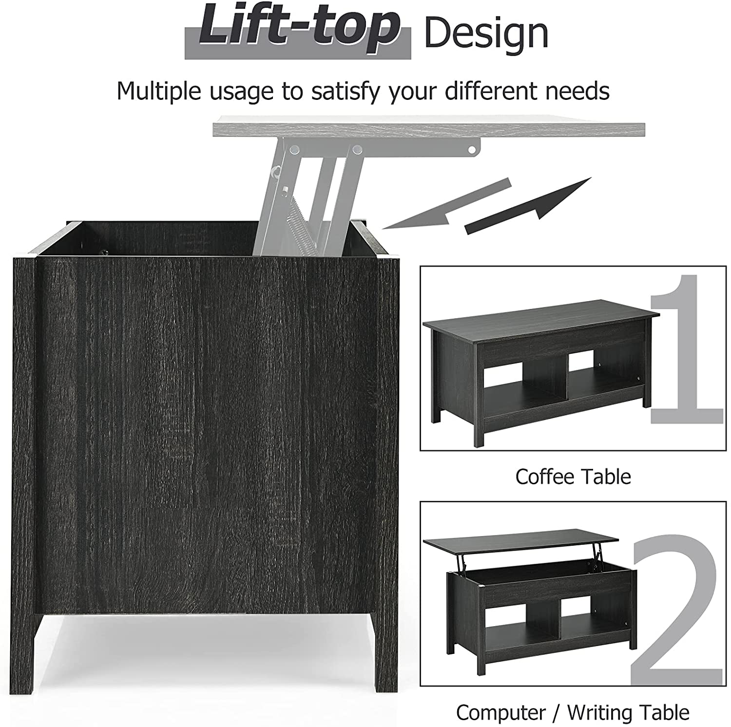 Kolding Lifting Coffee Table with Hidden Storage and Shelves