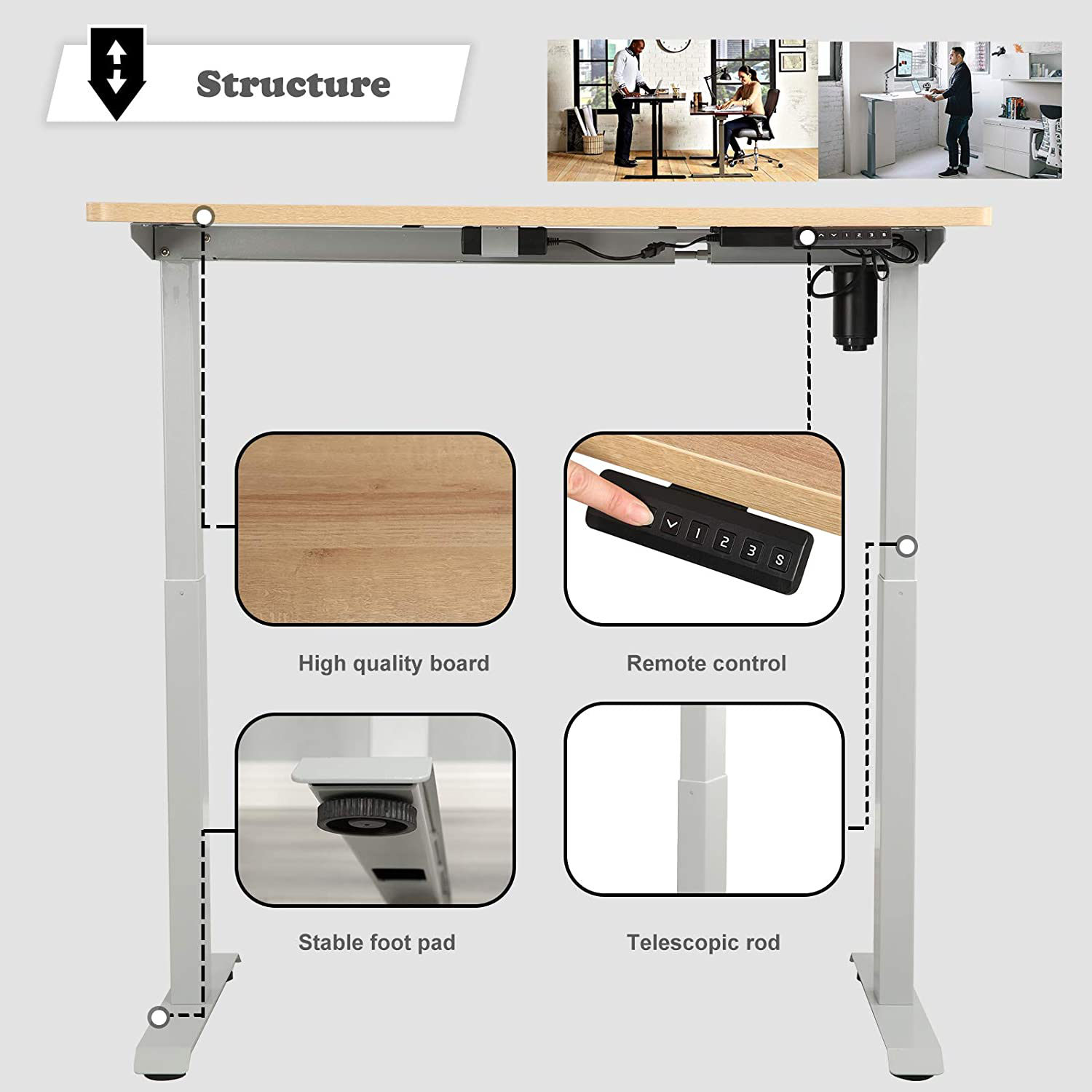 Jarvis Maple Desk Height Adjustable Electric Standing Desk 