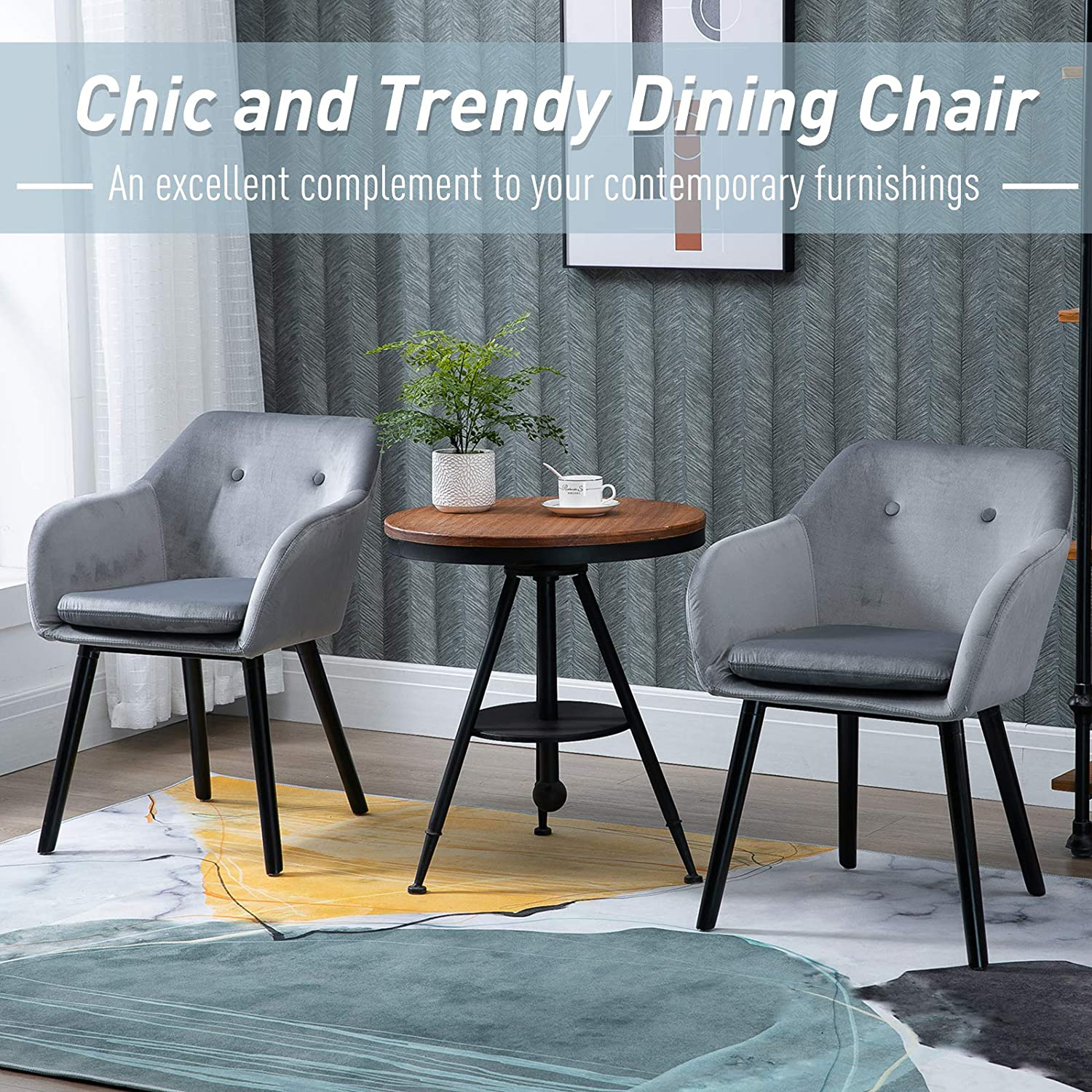 Toby Dining Chairs Set of 2 Modern Fabric Velvet-Touch Leisure Chairs 