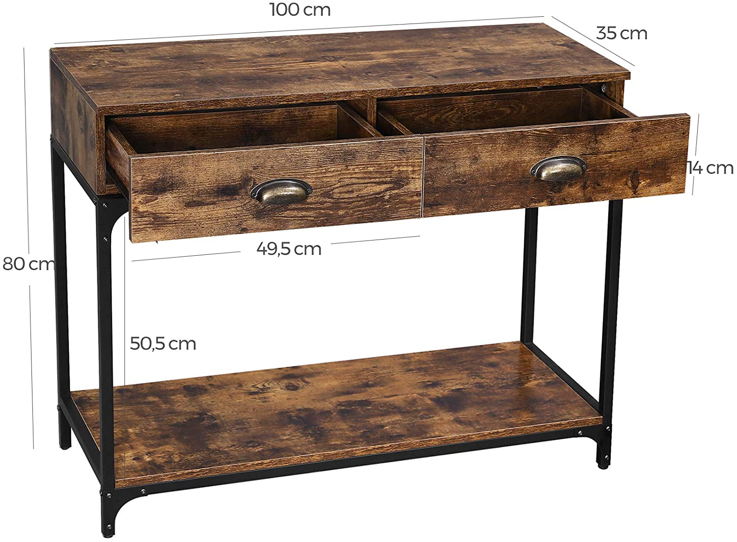 Rena Industrial Console Table with 2 Drawers and Shelf