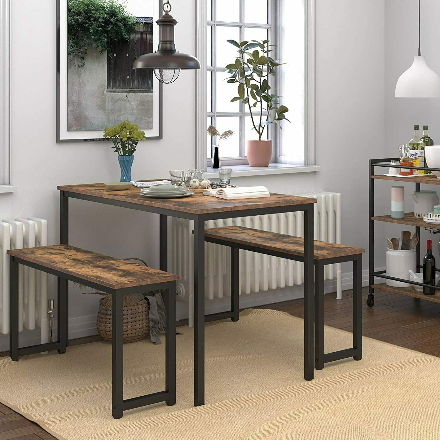 Rena Kitchen Table Dining Table Set with  2x Bench Dining Room