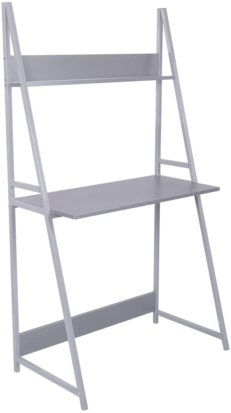 Tiva Ladder Desk Computer Workstation with Shelf Unit Grey