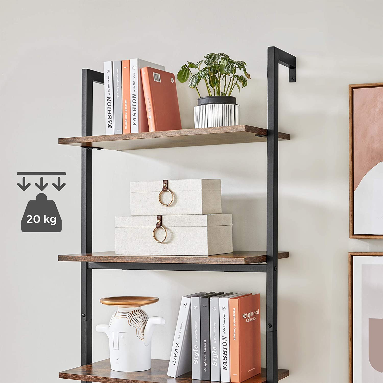 Rena Ladder Wall Shelf, 5-Tier Bookshelf