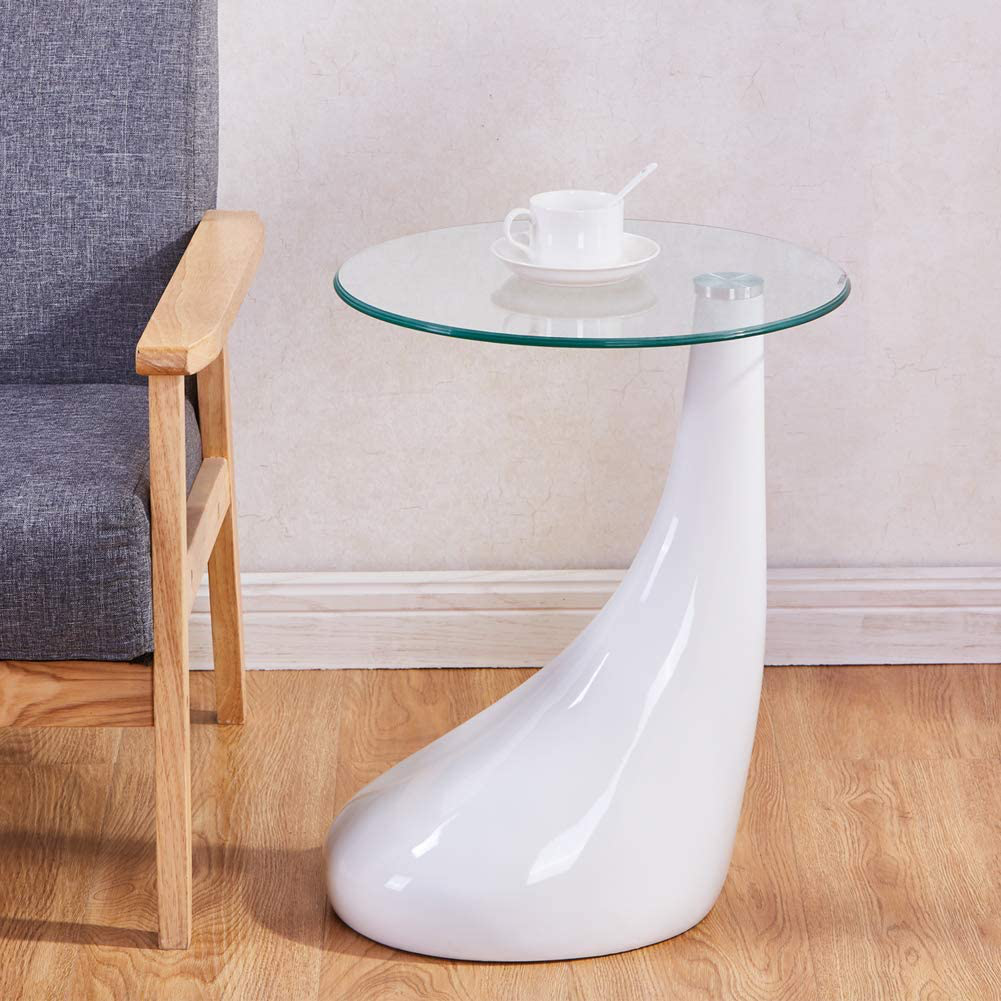 Glass Side Table Modern White High Gloss End Table 