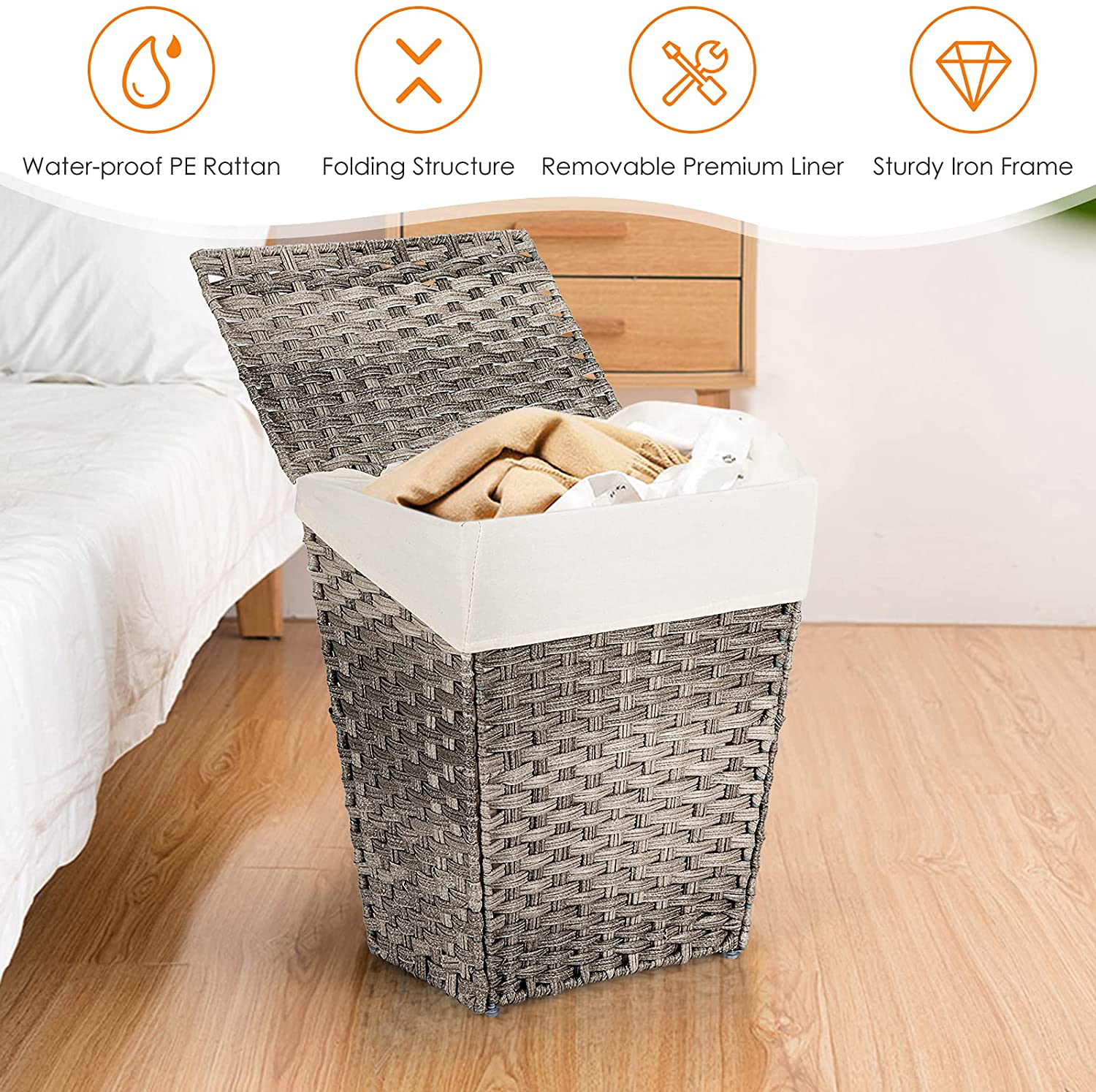  Handwoven Laundry Storage Basket with Lid 