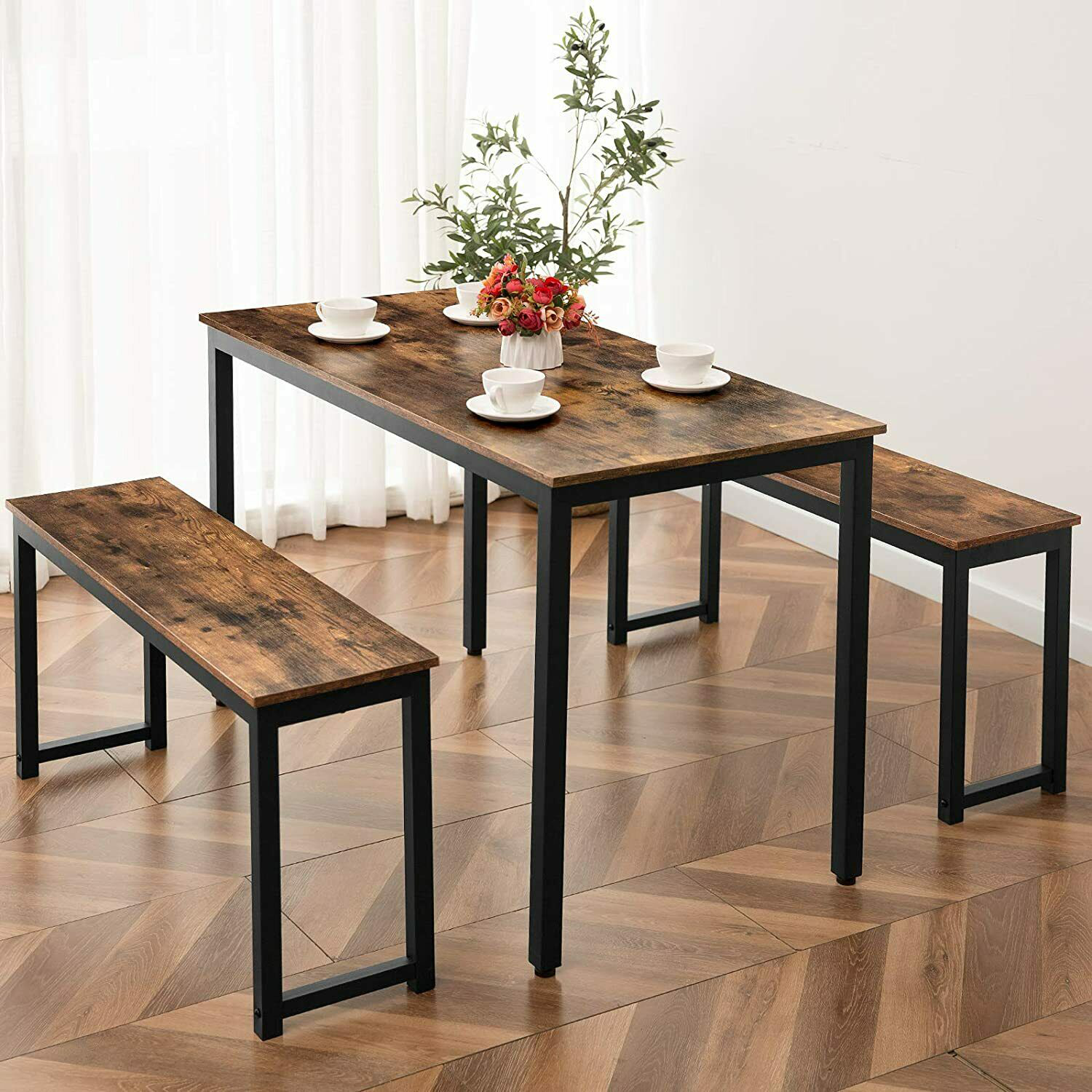 Rena Kitchen Table Dining Table Set with  2x Bench Dining Room