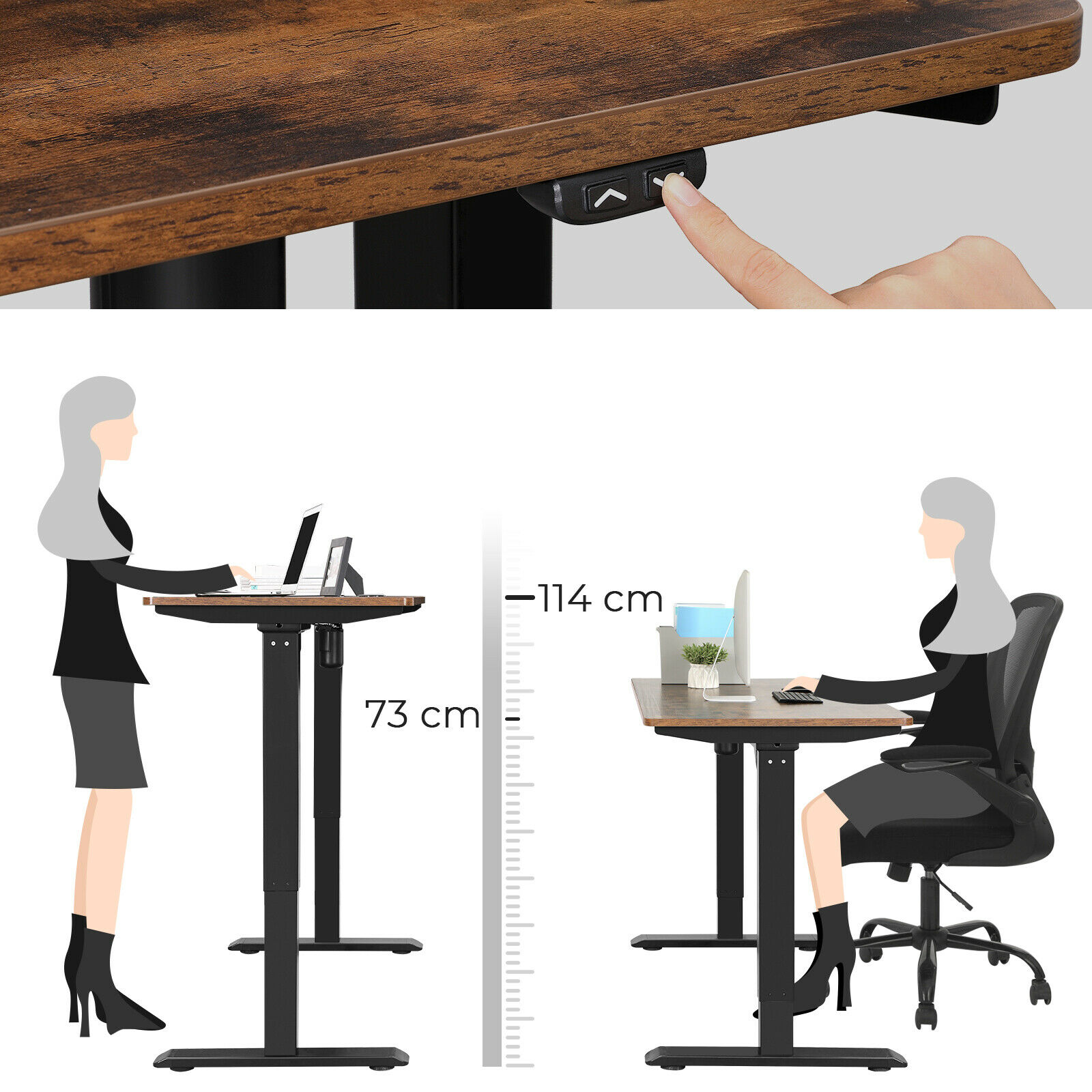 Rena Height Adjustable Standing Desk Rustic Wood Top