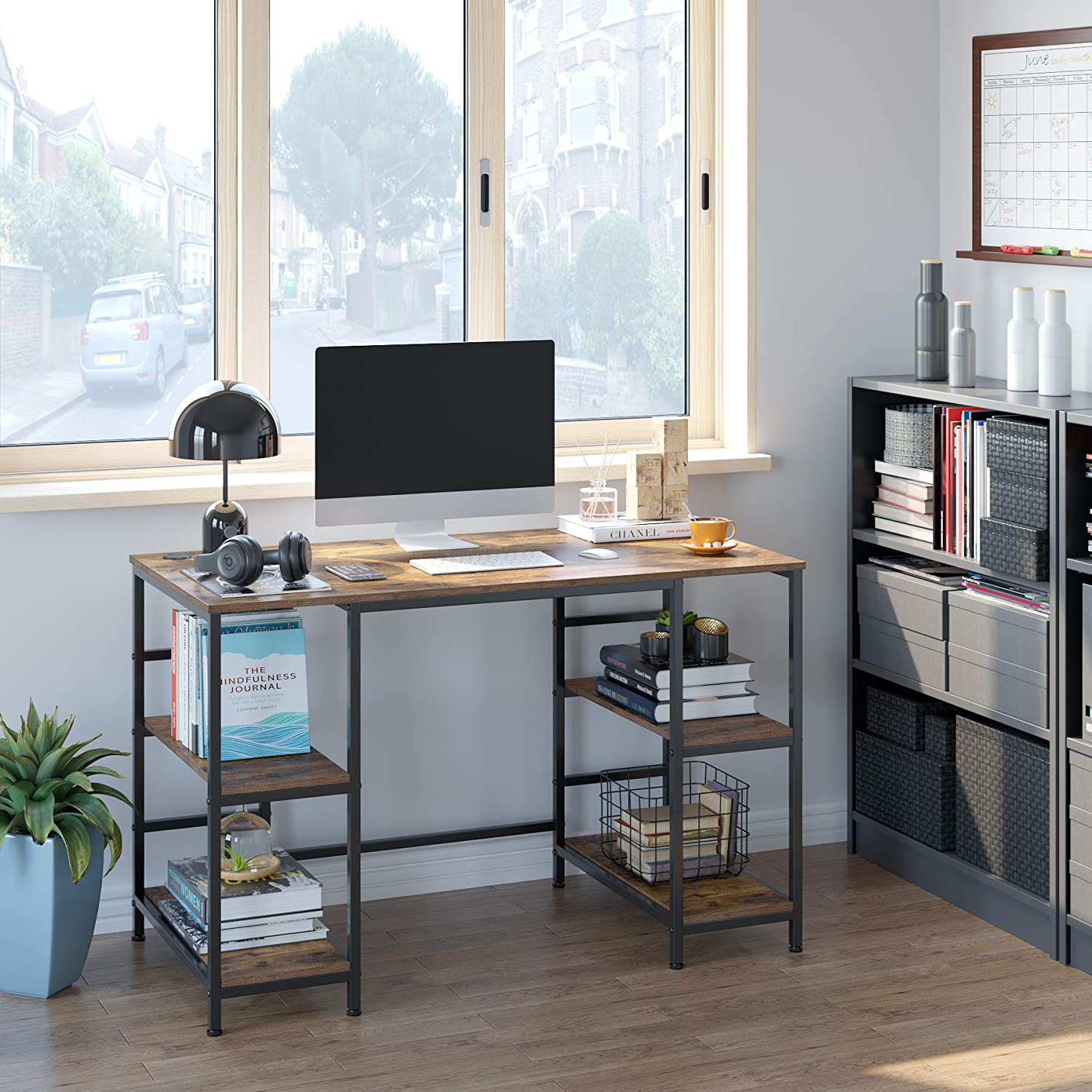 Rena Computer Office Desk With Storage Shelves