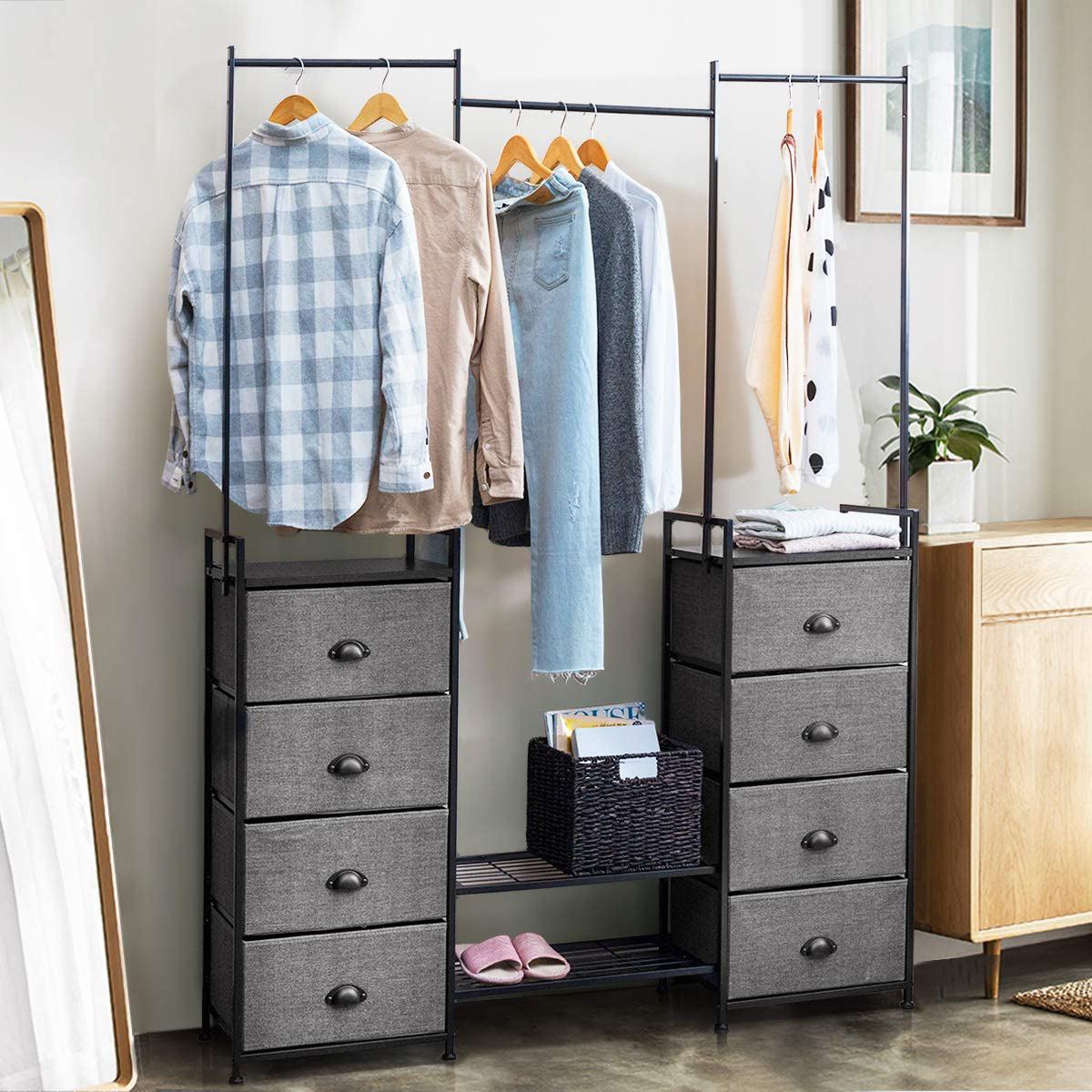 George Hanging Clothes Rail with 8 Drawers & 2-Tier Storage Rack