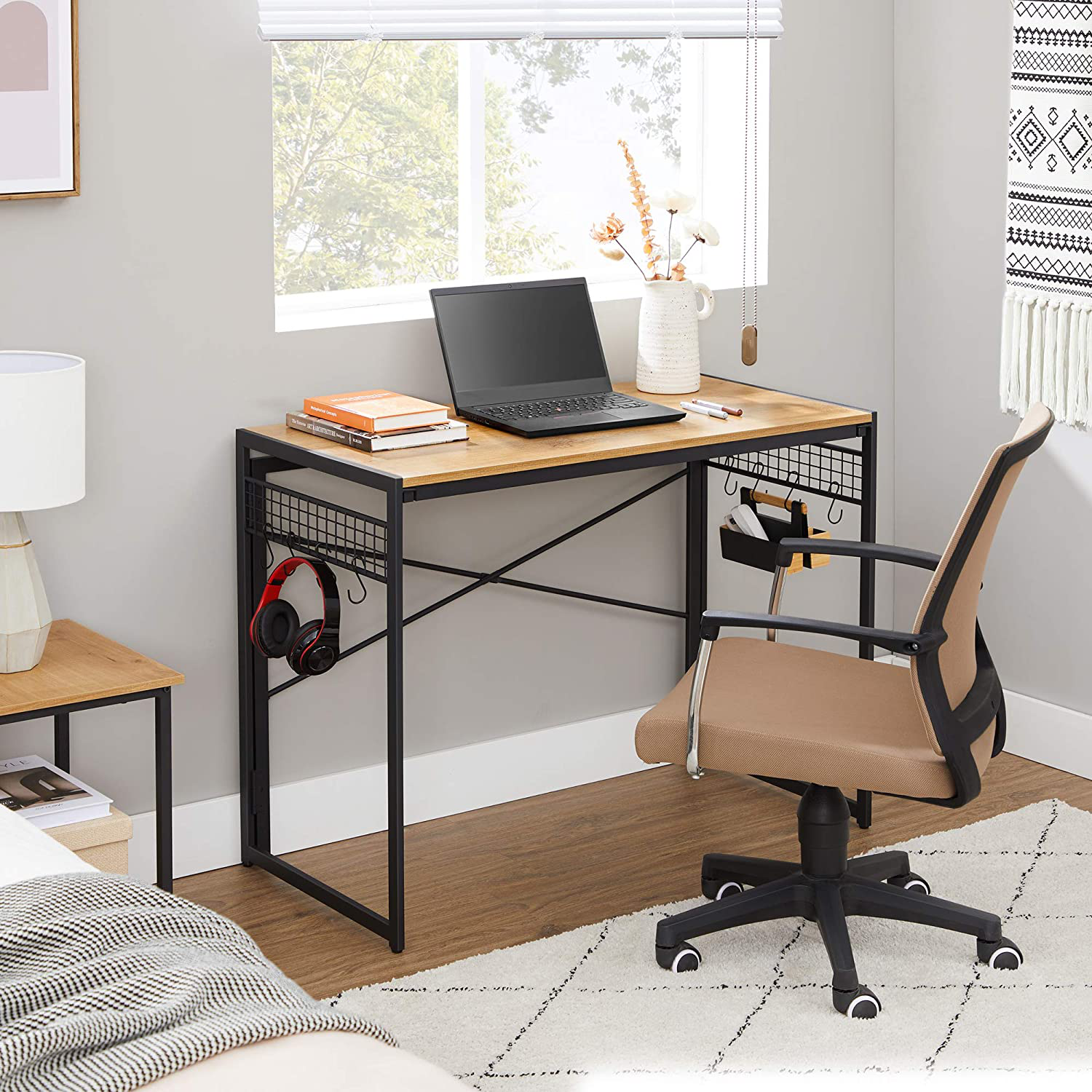 Honey Brown Computer Desk with Hooks