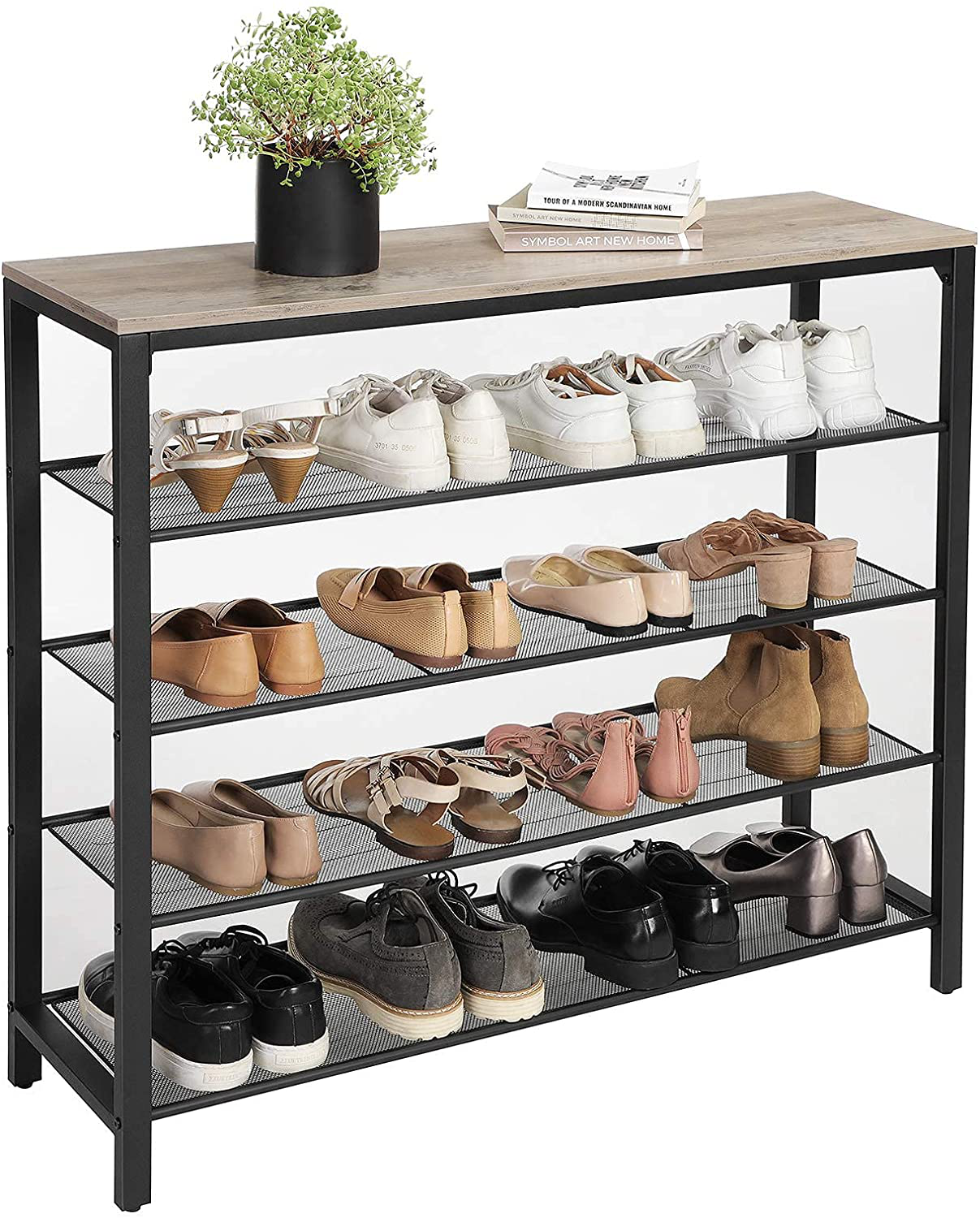 Rena Shoe Rack with 4 Mesh Shelves 
