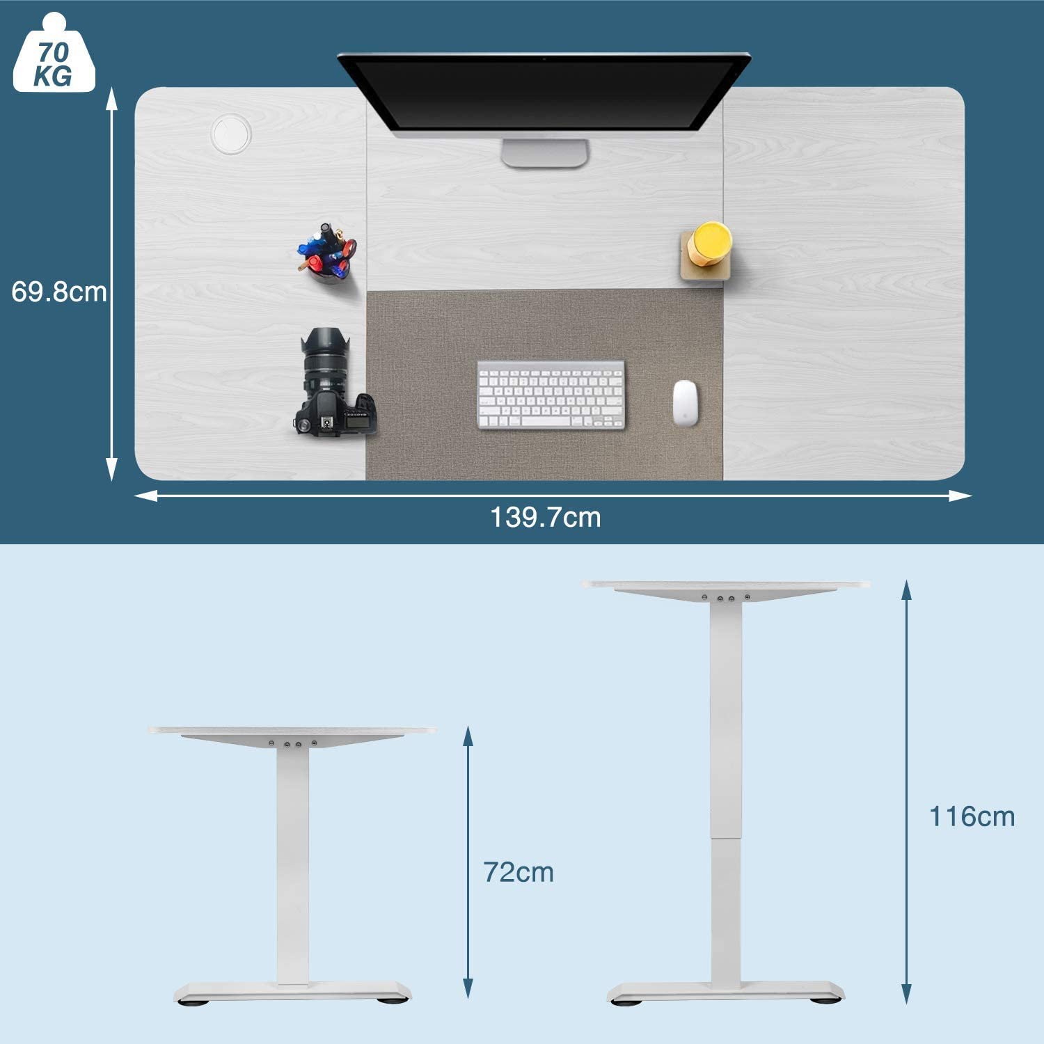 Casa Height Adjustable Electric Standing Desk Walnut White