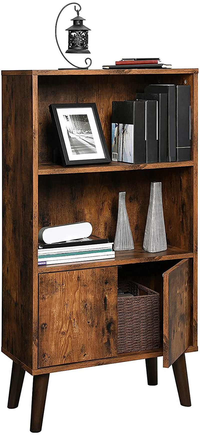 Rena 3-Tier Bookshelf with Doors Storage Cabinet 