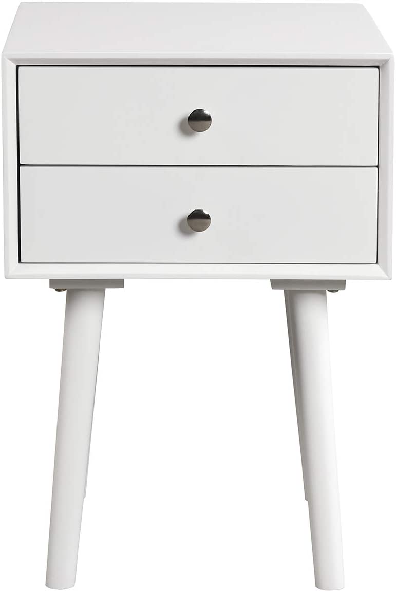 All White Bedside Table with 2 Drawers
