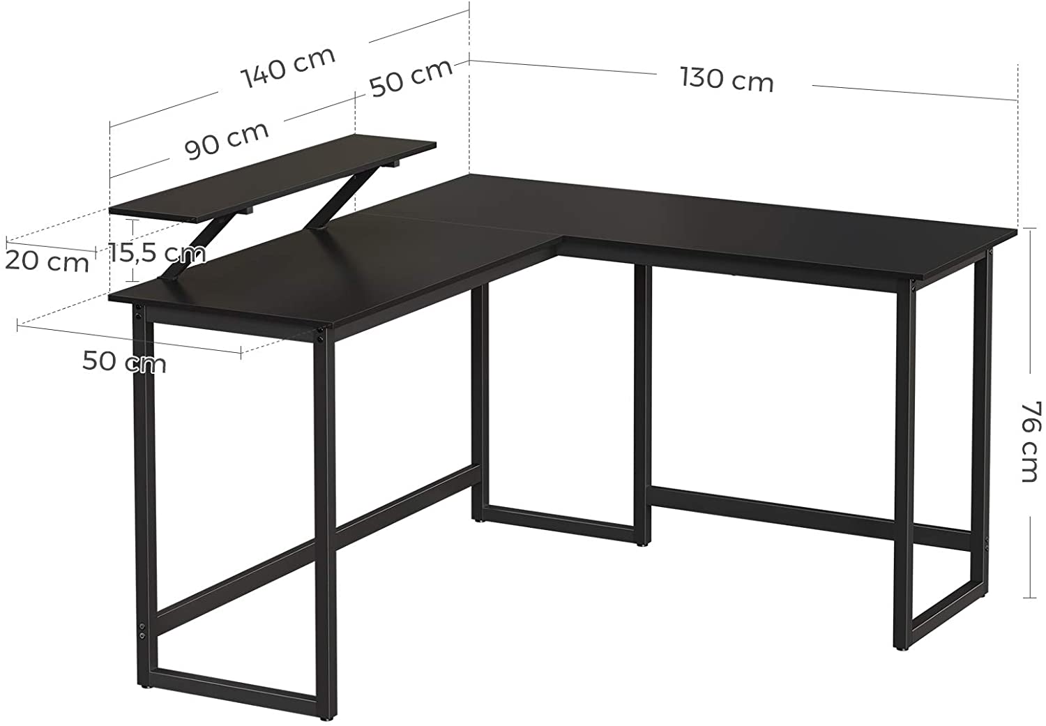 Kolding L-Shaped Black Corner Desk