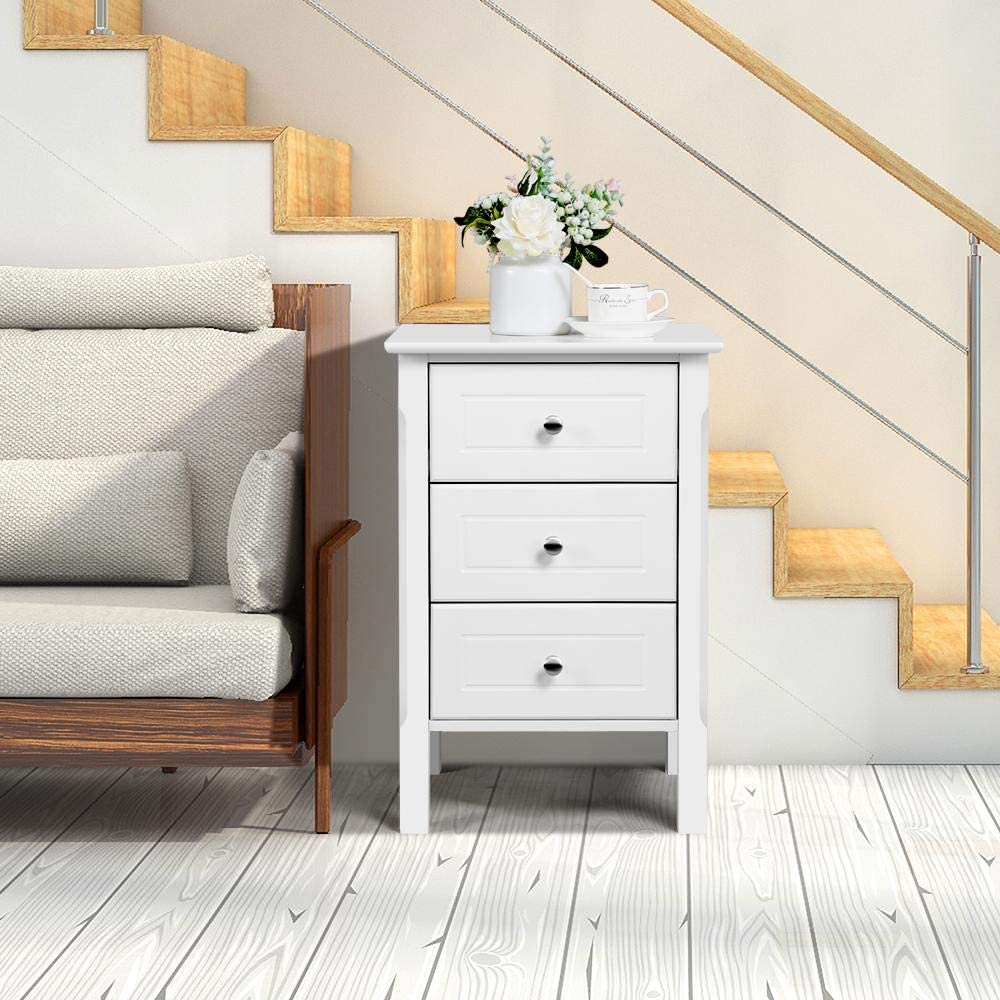 Campton White Bedside Table with 3 Drawers