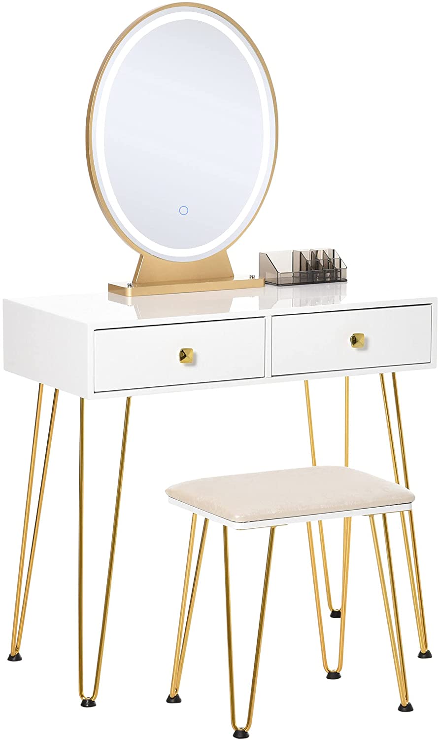 Bella Dressing Table Set with Round Mirror and Stool