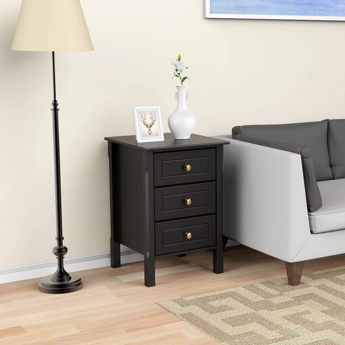 Campton Black Bedside Table with 3 Drawers