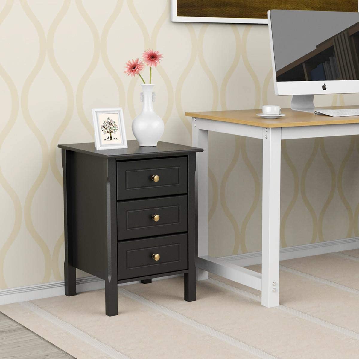 Campton White Bedside Table with 3 Drawers