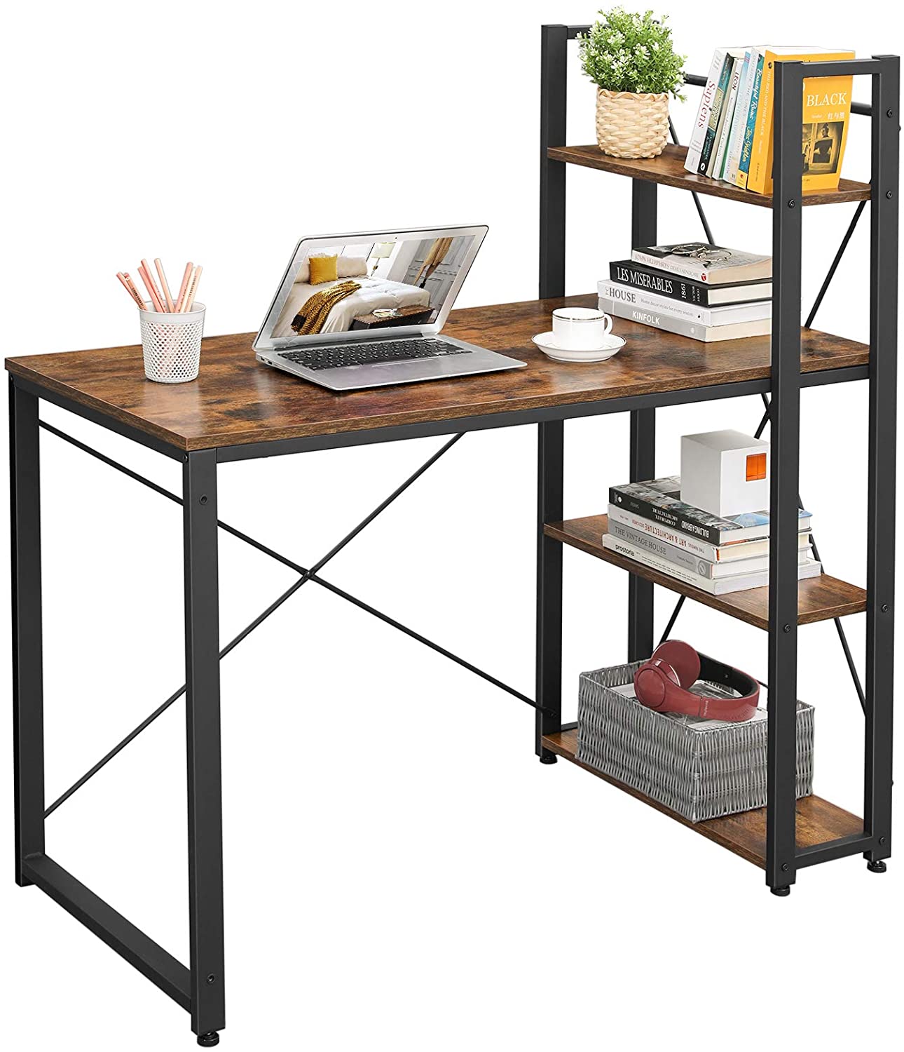 Rena Rustic Desk with Shelves